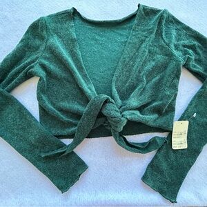 90s Ballet Dance Tie Front Top Green S/M